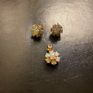 14K Flower Opal Earrings and Pendant/Necklace Set